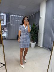 Sg Polo Yaka Jakarlı Baharlık Mavi Triko Elbise