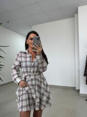 Rn 35556 Bel Detaylı Müslin Mini Bej Elbise