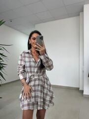 Ry 35556 Bel Detaylı Müslin Mini Bej Elbise