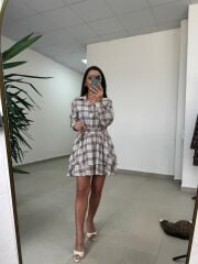 Ry 35556 Bel Detaylı Müslin Mini Bej Elbise