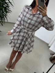 Rn 35556 Bel Detaylı Müslin Mini Bej Elbise