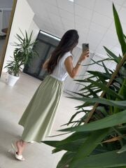 Ms 08 Mint/Beyaz Gömlek Yaka Poplin Midi Elbise
