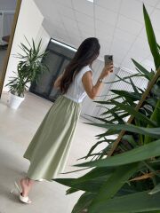 Ms 08 Mint/Beyaz Gömlek Yaka Poplin Midi Elbise