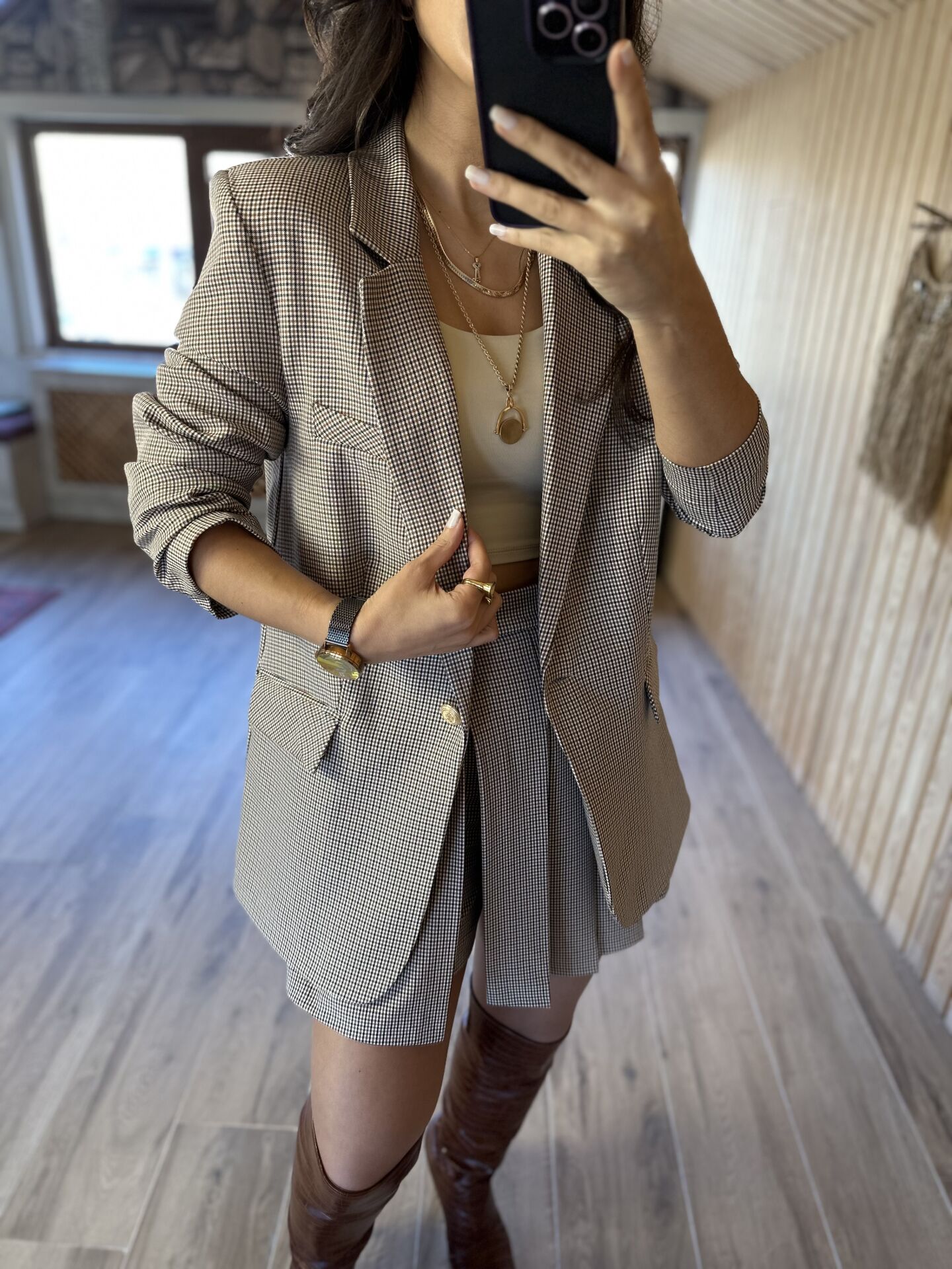 Set aus Shorts und Rock mit Gingham-Karomuster