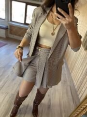 Set aus Shorts und Rock mit Gingham-Karomuster