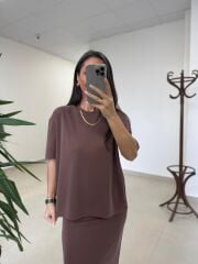 İv 25198 Modal Kalem Etekli Kahve Takım