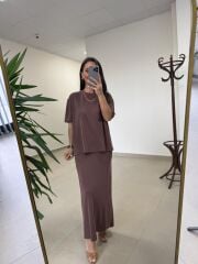 İv 25198 Modal Kalem Etekli Kahve Takım