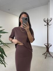 İv 25198 Modal Kalem Etekli Kahve Takım