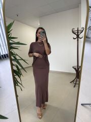 İv 25198 Modal Kalem Etekli Kahve Takım