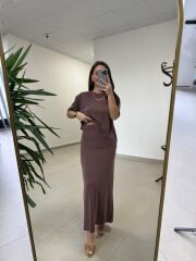 İv 25198 Modal Kalem Etekli Kahve Takım