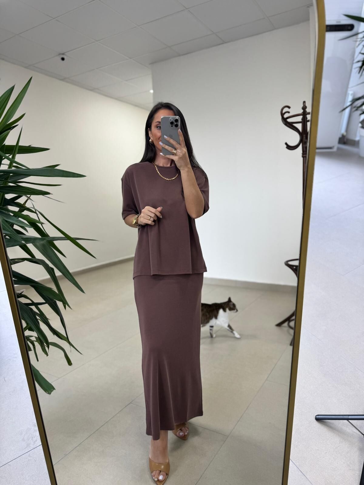 İv 25198 Modal Kalem Etekli Kahve Takım