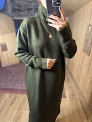 Haki oversize balıkçı triko elbise