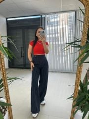 Gk Çizgili Yan Düğme Detaylı Laci Pantolon