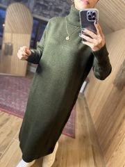 Haki oversize balıkçı triko elbise
