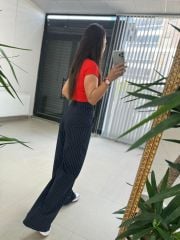 Gk Çizgili Yan Düğme Detaylı Laci Pantolon