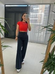 Gk Çizgili Yan Düğme Detaylı Laci Pantolon