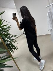 Ml 54739 Bisiklet Yaka Taş Kuş Detaylı Siyah Tişört