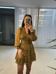 Orj.Marka Hardal Zebra Şifon Elbise