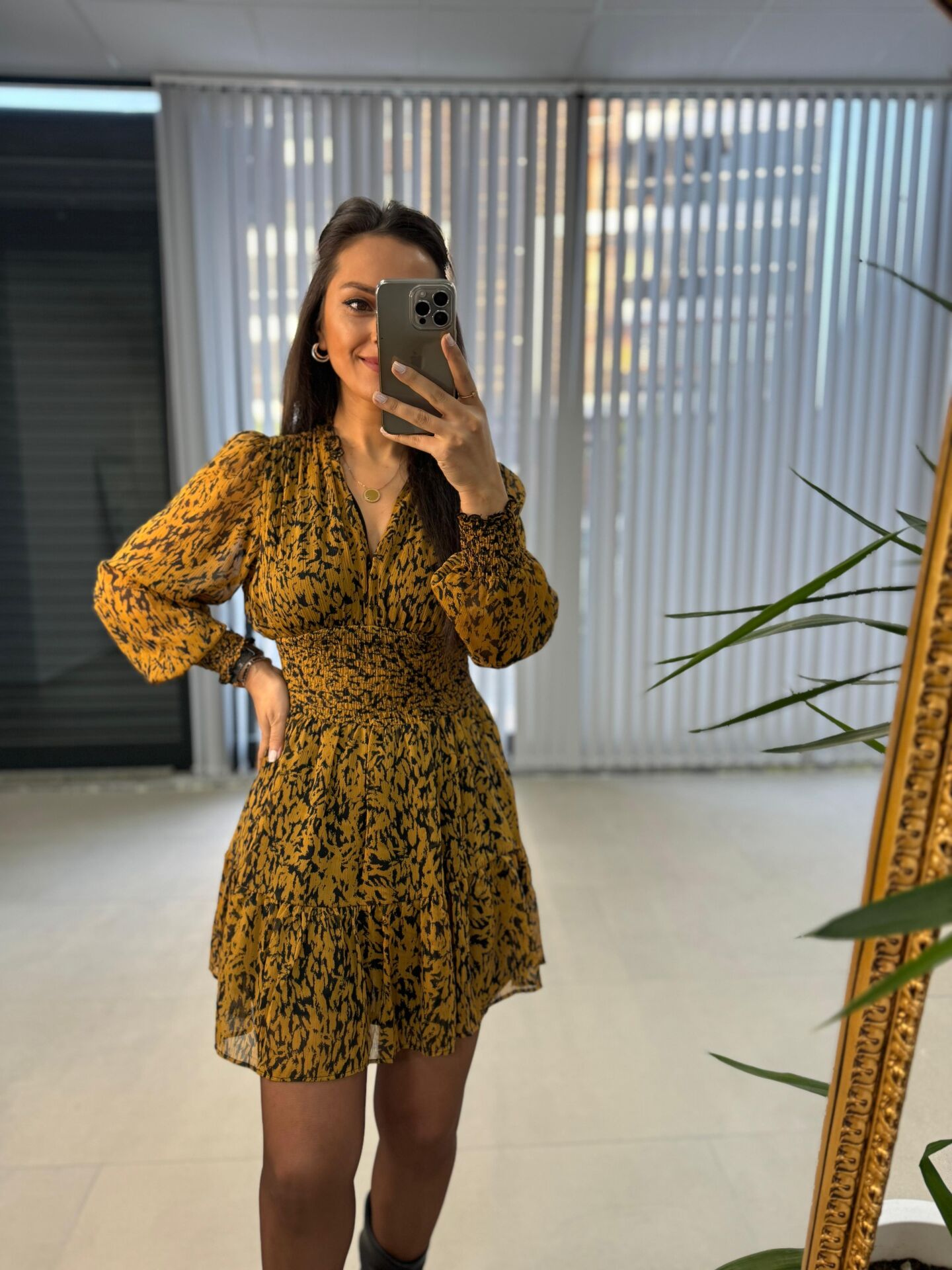 Orj.Marka Hardal Zebra Şifon Elbise