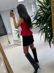 Po 2785 Kırmızı Peplum Yelek