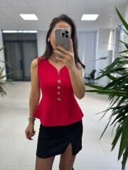 Po 2785 Kırmızı Peplum Yelek