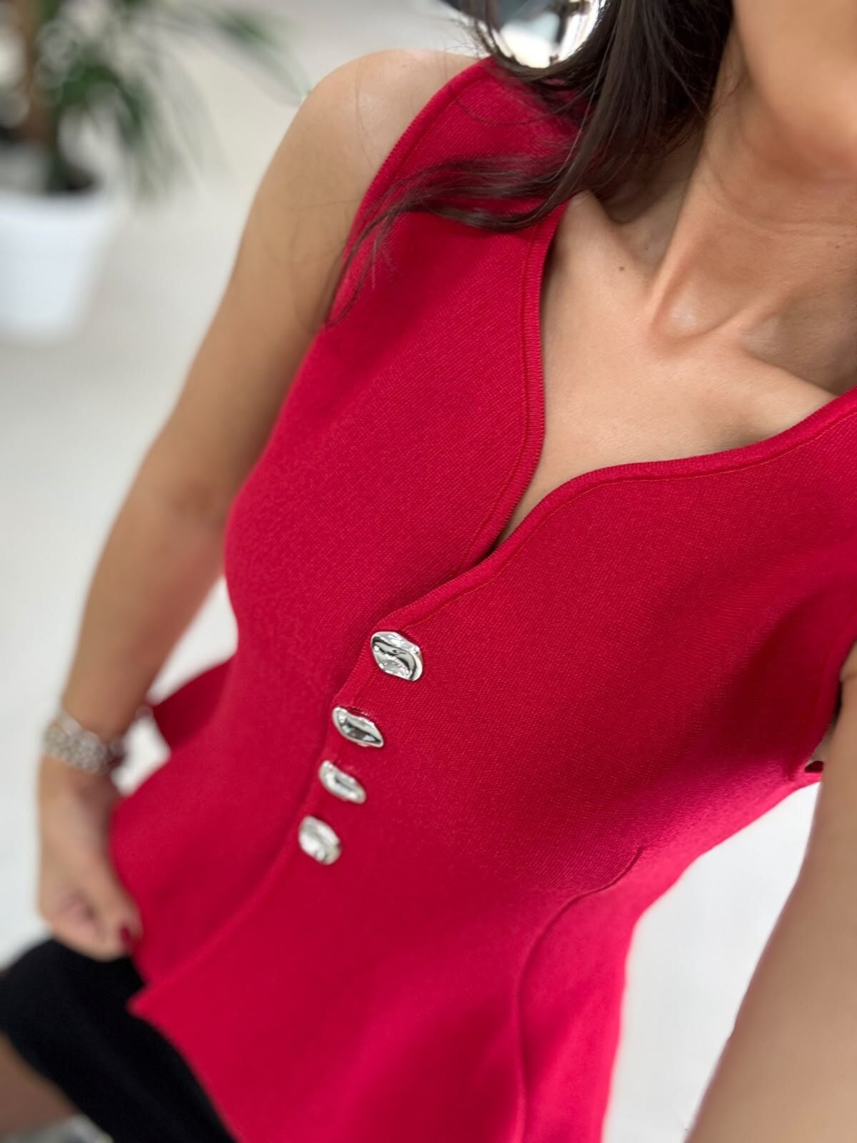 Po 2785 Kırmızı Peplum Yelek