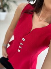 Po 2785 Kırmızı Peplum Yelek