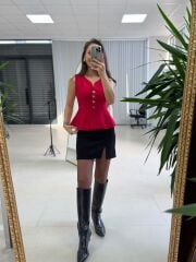Po 2785 Kırmızı Peplum Yelek