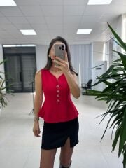 Po 2785 Kırmızı Peplum Yelek