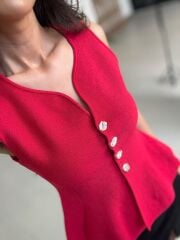 Po 2785 Kırmızı Peplum Yelek