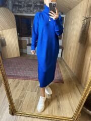 Saks oversize balıkçı triko elbise