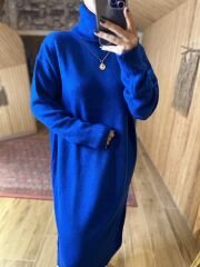 Saks oversize balıkçı triko elbise