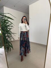 MN Kendinden Kemerli Renkli Midi Etek