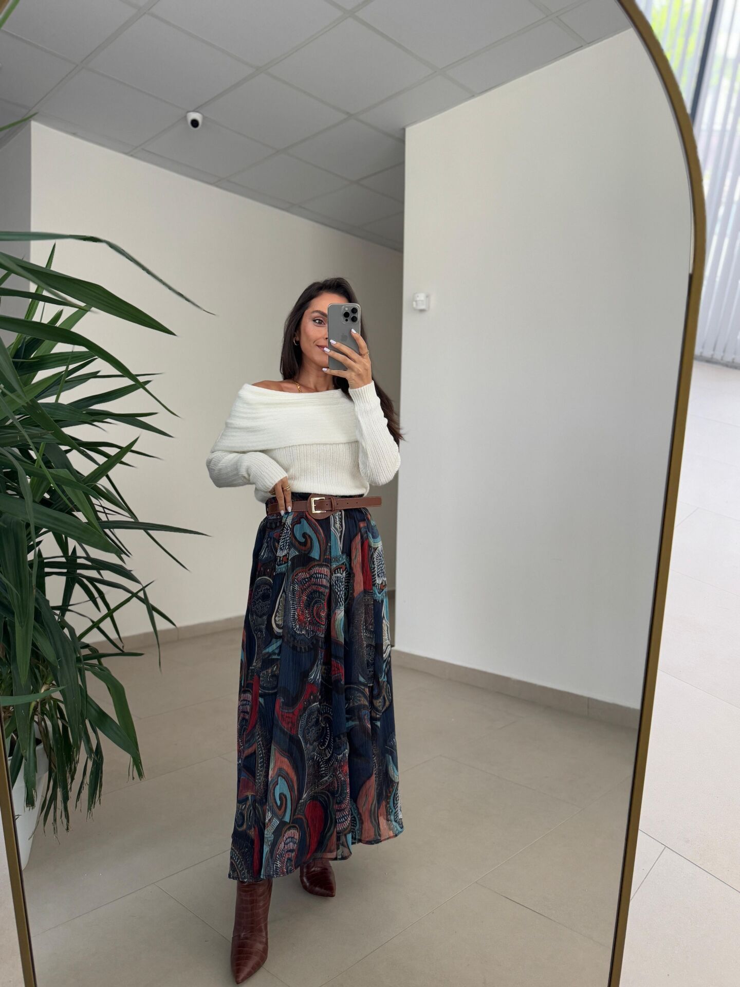 MN Kendinden Kemerli Renkli Midi Etek