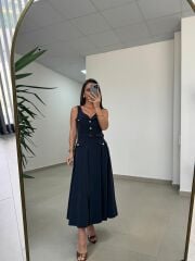 Kr 23481 Laci Poplin Kemerli Kolsuz Elbise