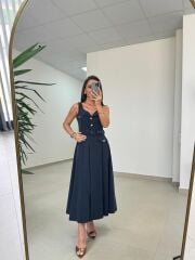 Kr 23481 Laci Poplin Kemerli Kolsuz Elbise