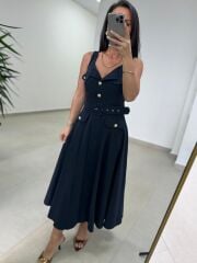 Kr 23481 Laci Poplin Kemerli Kolsuz Elbise
